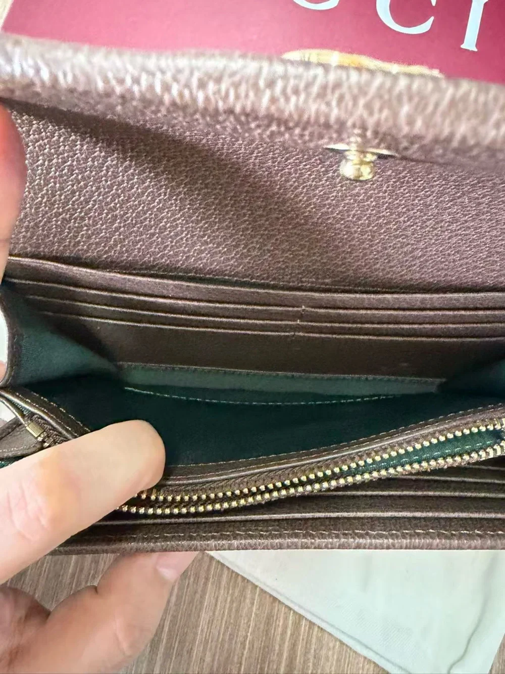 Gucci Beige GG Supreme Canvas Wallet with Green and Red Web
